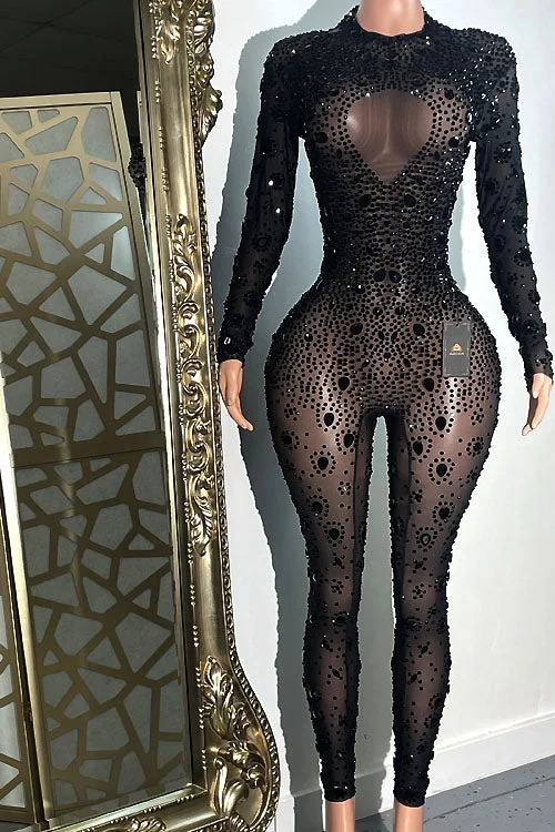 Online Shopping Boutiques Star Rhinestone Black Bodysuit