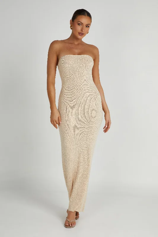 Relaxed Fashion Emmy Strapless Knit Maxi Dress - Wheat