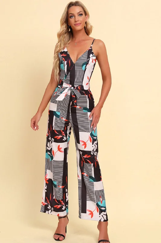 Timeless Elegance Redefined Printed Spaghetti Strap Tied Jumpsuit