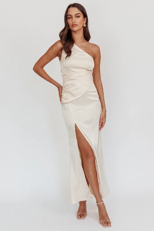 Runway Inspired Wear Taniesha One-Shoulder Gathered Maxi Dress Champagne