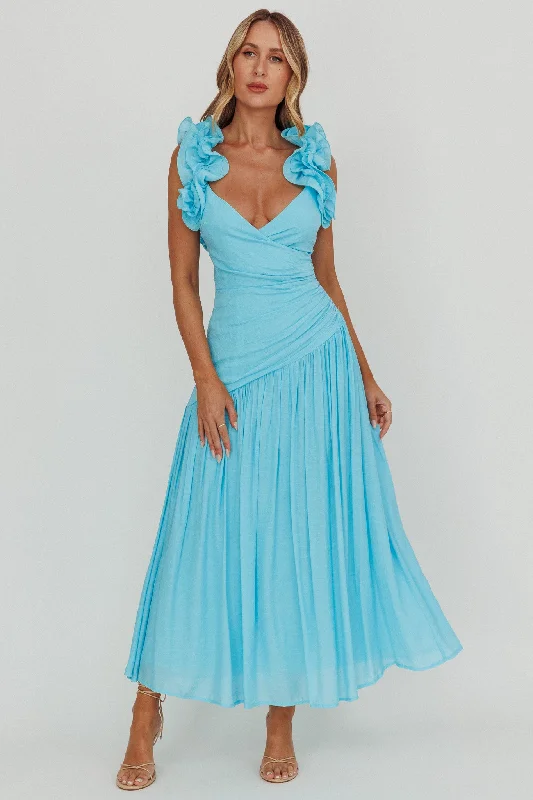 Relaxed Style Kinley Ruffle Strap Maxi Dress Blue