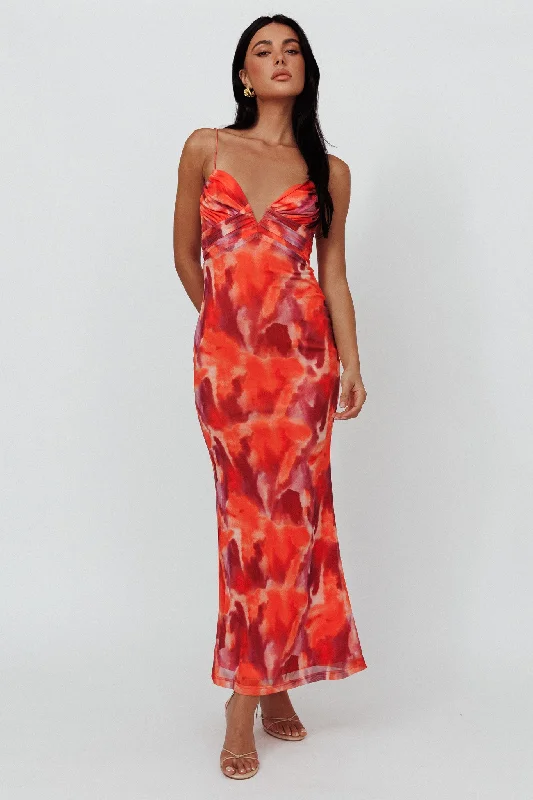 Flash Discount Marrakesh Gathered Bust Maxi Dress Print Orange