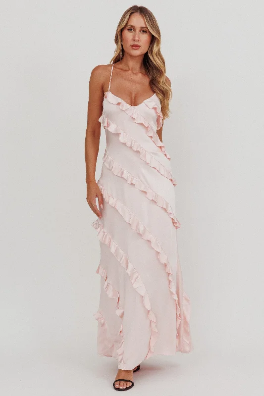 Timeless Elegance Redefined Arrabel Ruffle Trim Maxi Dress Blush