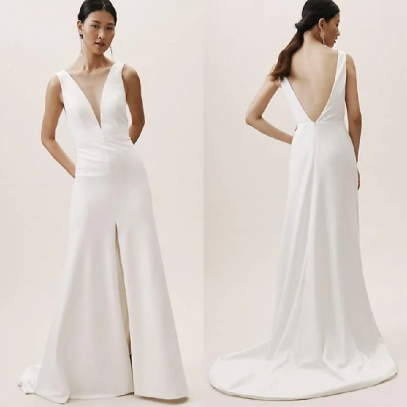 Style Breakthroughs Roycebridal Jumpsuits Sleeveless Wedding Dresses Deep V Neck