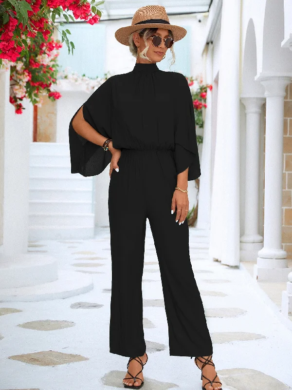 Chic & Cozy Collection Tie Back Mock Neck Split Sleeve Jumpsuit