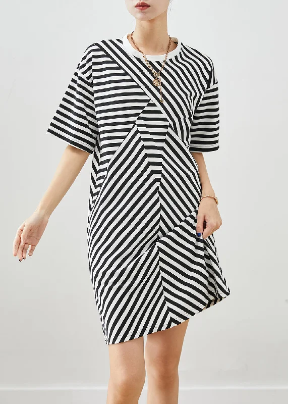 Women's Outerwear for All Weather Conditions Boho Black Striped Cotton Vacation Dresses Summer