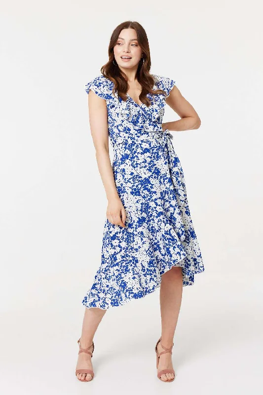 Laid-Back Elegance Printed Tie Waist Midi Wrap Dress