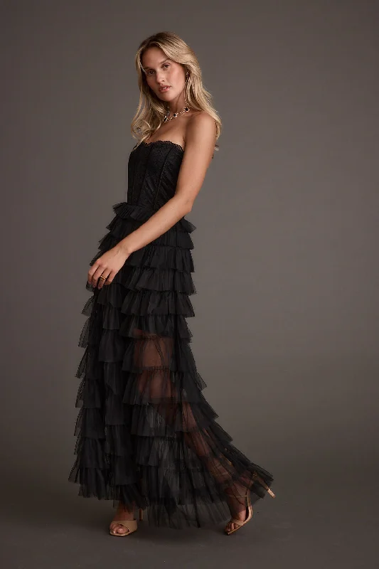 Stylish Basics Esme Black Tulle Strapless Maxi Dress