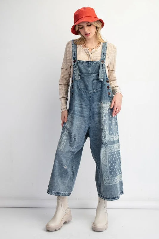 Fashion-forward Women's Wear JERICHA WASHED DENIM LOOSE FIT OVERALLS/JUMPSUIT PANTS