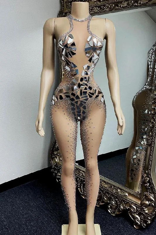 Durable Fashion Picks Risky Mirror Diamanté Bodysuit