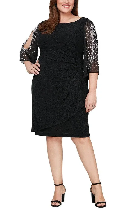 Clearance Sale Alex Evenings 8427604 - Split Sheer Sleeve Formal Dress