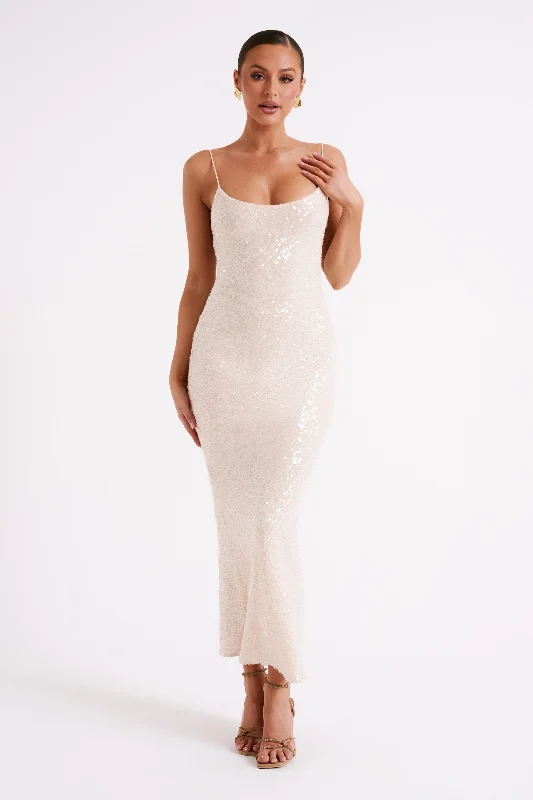 Casual Chic Clothing Brianna Sequin Maxi Dress - Cream