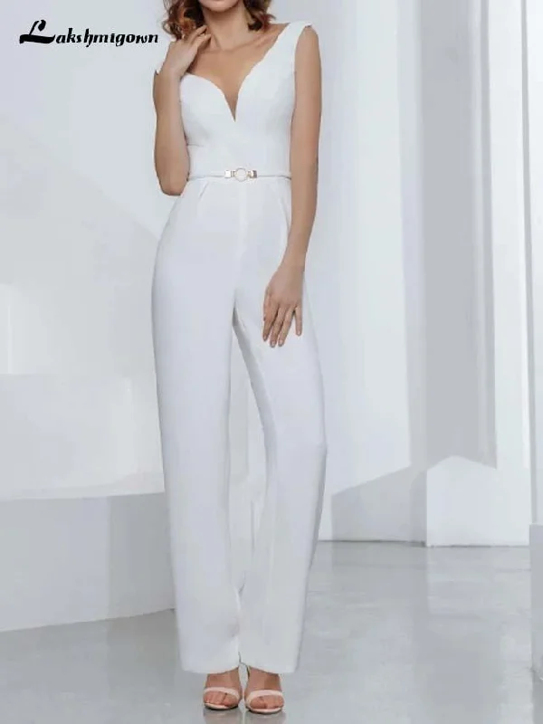 Limited Stock, Big Discounts Roycebridal Jumpsuits Wedding Dresses V Neck Floor Length