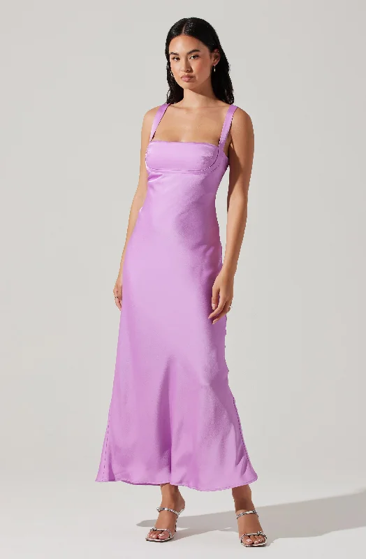 Colorful Clothing Stacie Satin Maxi Dress