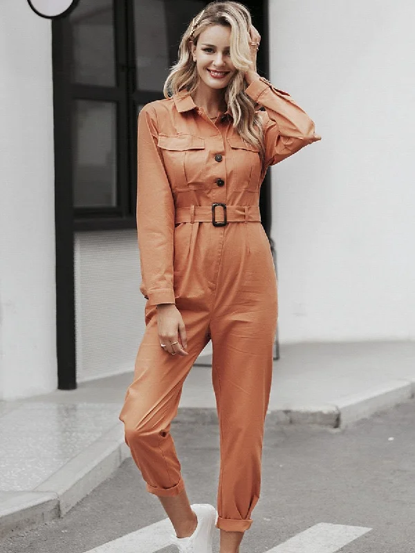 Fashion Women's Clothing Maria Casual Cargo Cotton Jumpsuit - Orange