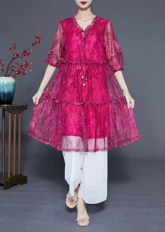 Explore What's New Handmade Rose Ruffled Exra Large Hem Chiffon Party Dress Half Sleeve