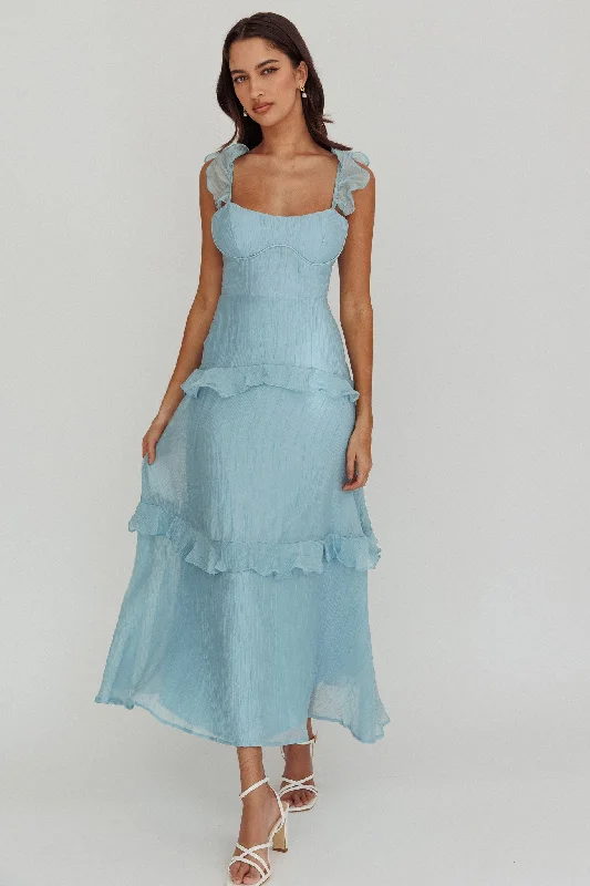 Sale On Clothing Moonlit Moment Ruffle Trim Lace-Up Back Maxi Dress Blue