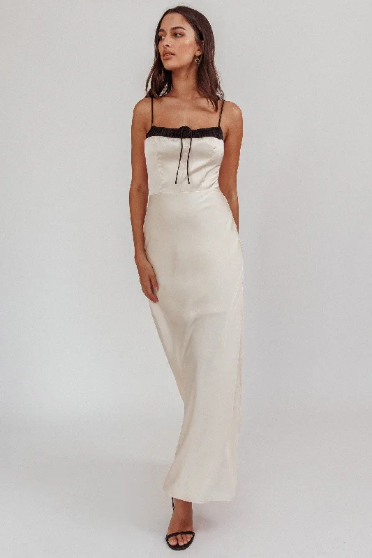 Durable Fashion Picks Tomorrow's Love Gathered Bow Neckline Maxi Dress Oyster