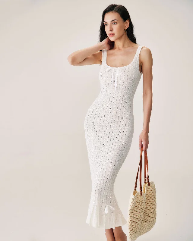 Holiday Special Offers White Mermaid Knit Maxi Dress