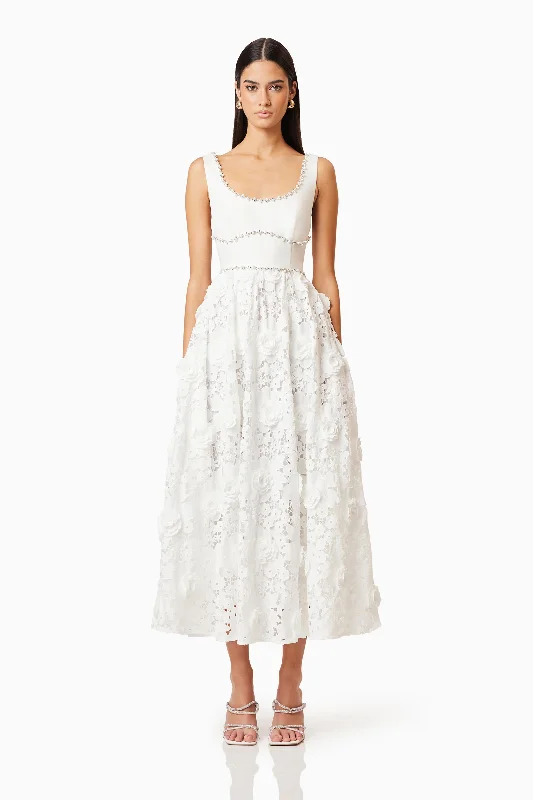 Athleisure Wear Special Offer Daffodil Lace Midi Dress In White