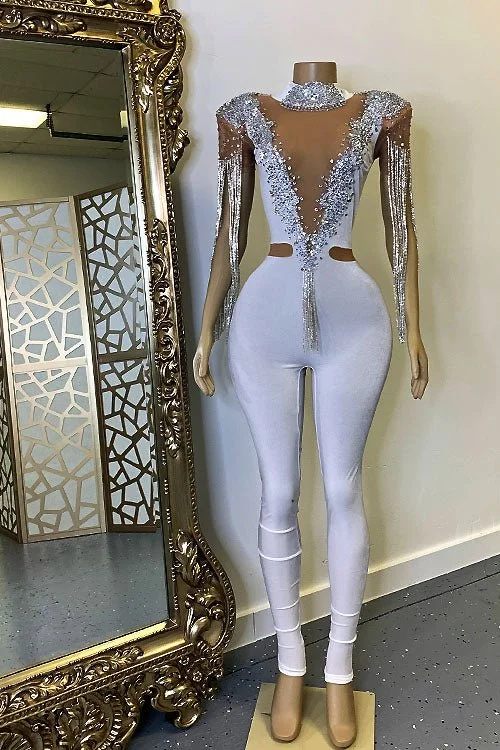 High-Quality Women's Fashion Dresses Micah White Diamante Bodysuit (Ready To Ship)