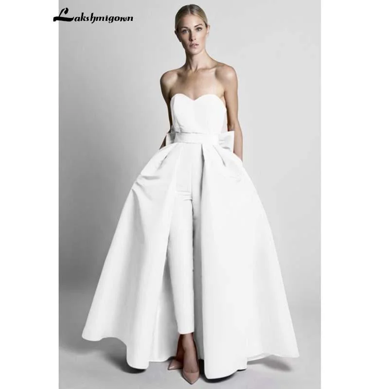 Fashion Forward, Function First Jumpsuits Wdding Dresses With Detachable Skirt Strapless