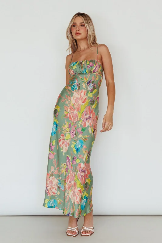 Wardrobe Refresh From Above V-Back Midi Dress Floral Green