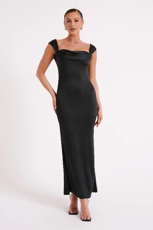 Imeless Style Lacey Backless Satin Maxi Dress - Black