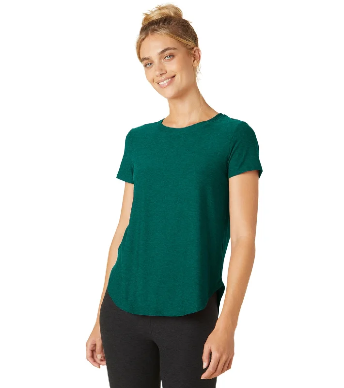 Plus Size Women's Fashion Beyond Yoga Featherweight Spacedye On the Down Low Yoga Tee Lunar Teal Heather