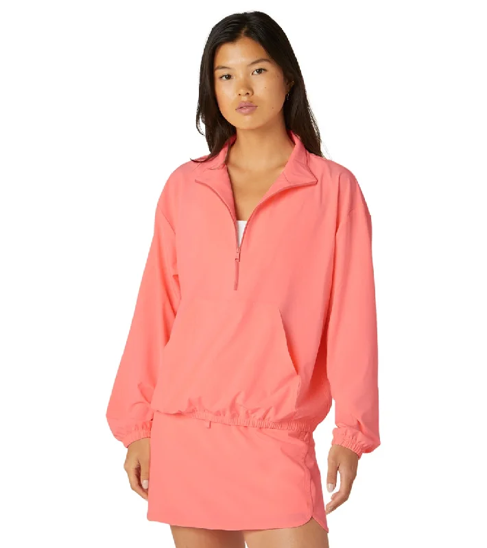 Chic Women's Outfit Ideas Beyond Yoga In Stride Half Zip Pullover Electric Peach