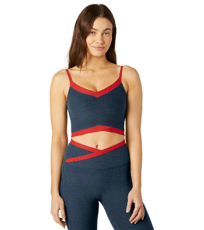 Classic Women's Fashion Beyond Yoga Spacedye Outlines Cropped Tank Nocturnal Navy/ Candy Apple Red Heather