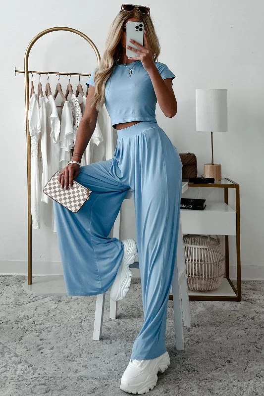 Latest Fashion Fashionable Finesse Crop Top & Palazzo Pant Set (Baby Blue)