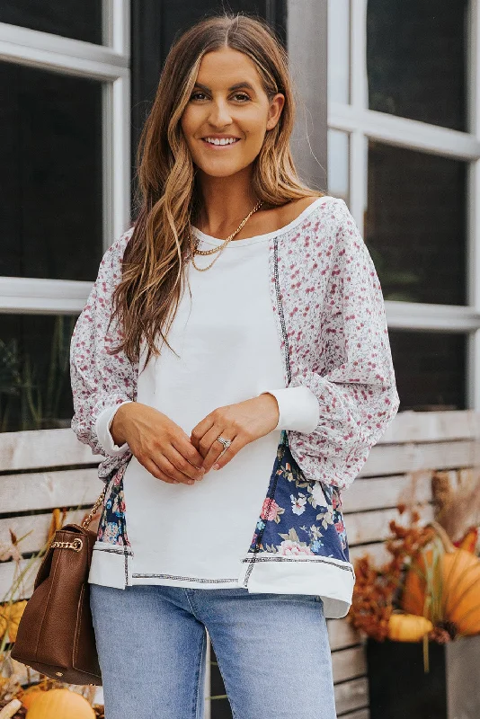 Trendy Pulse Floral Lantern Sleeve Round Neck Top