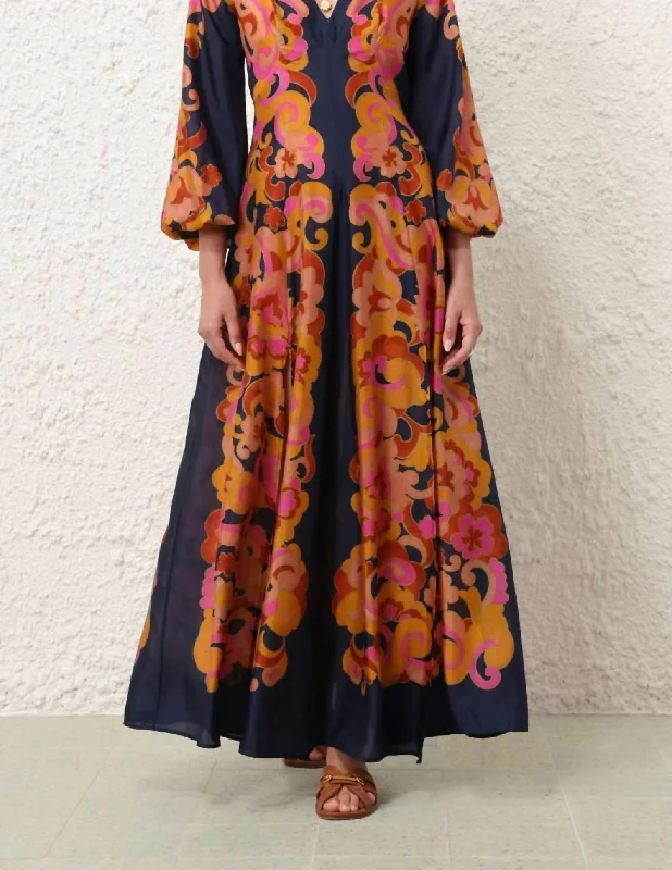 Absurdly Cheap Sale Acadian Long Sleeve Maxi Dress In Navy Paisley