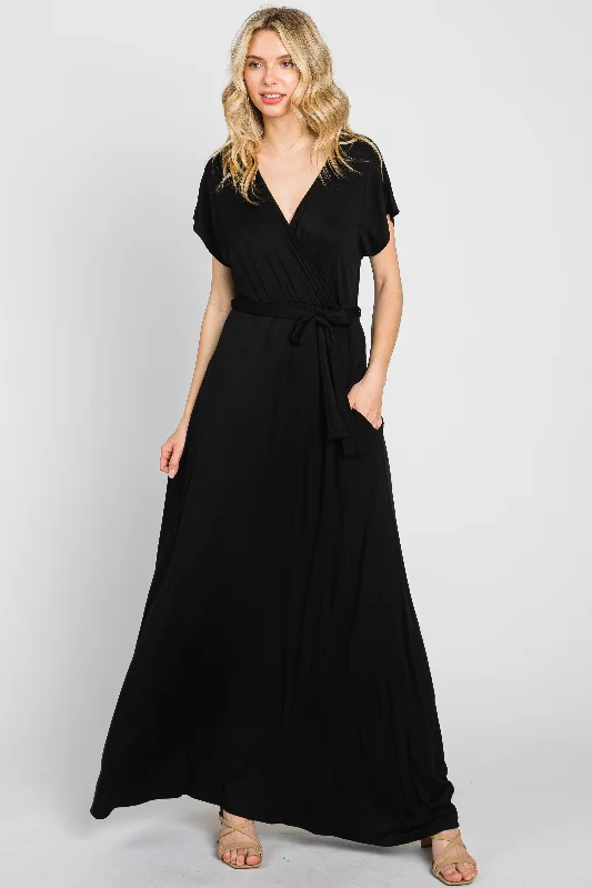 Clothing Woman Black Basic Wrap Maxi Dress