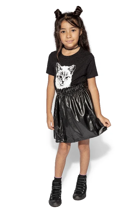 Discount Store Black Faux Leather - Kids Skirt