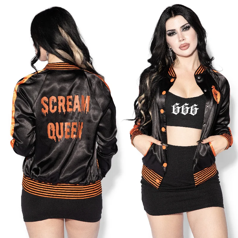 Women Wear Brands Black & Orange Scream Queen Satin Bomber Jacket