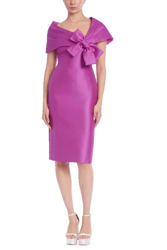 Unique Women's Fashion Pieces Bow Portrait Collar Sheath Dress In Orchid