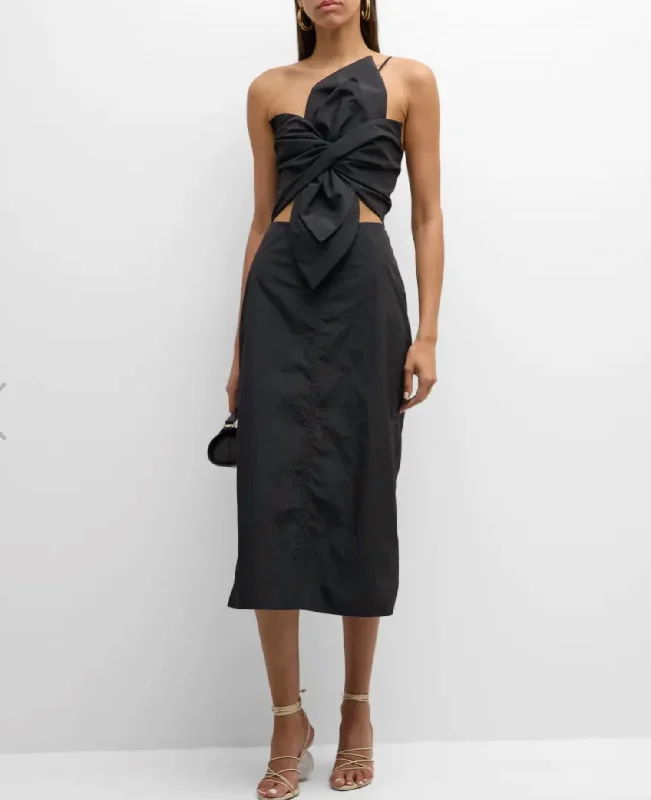 Evening Elegance Carmen Midi Dress In Black