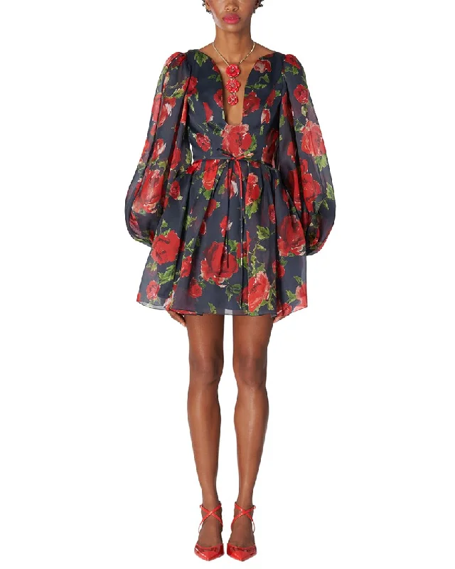 Special Offer For You Carolina Herrera Balloon Sleeve Deep U Silk Mini Dress