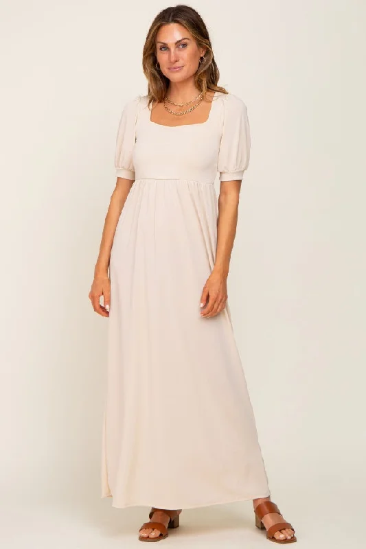 Fashion Forward Cream Puff Sleeve Maxi Dress