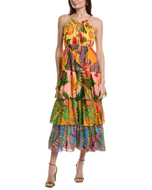 Sporty Streetwear FARM Rio Colorful Mixed Prints Tiered Maxi Dress