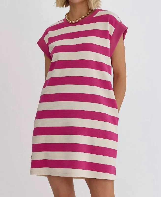 Flash Sale Starts It All Lines Up Stripe Dress In Hot Pink