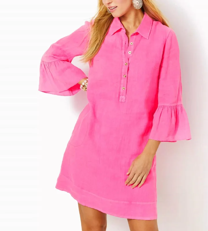 Fashion Essentials Jazmyn Linen Tunic Dress In Roxie Pink