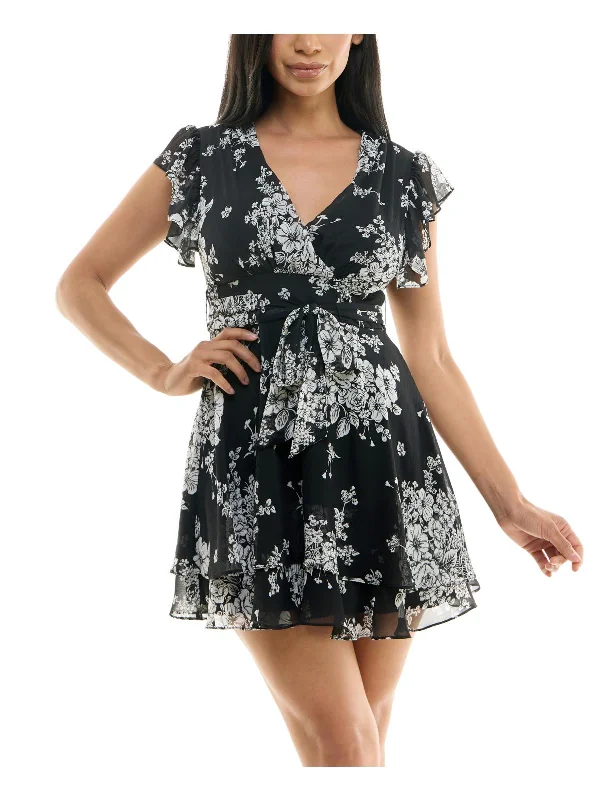 Huge Markdowns Juniors Womens Floral Print Polyester Fit & Flare Dress