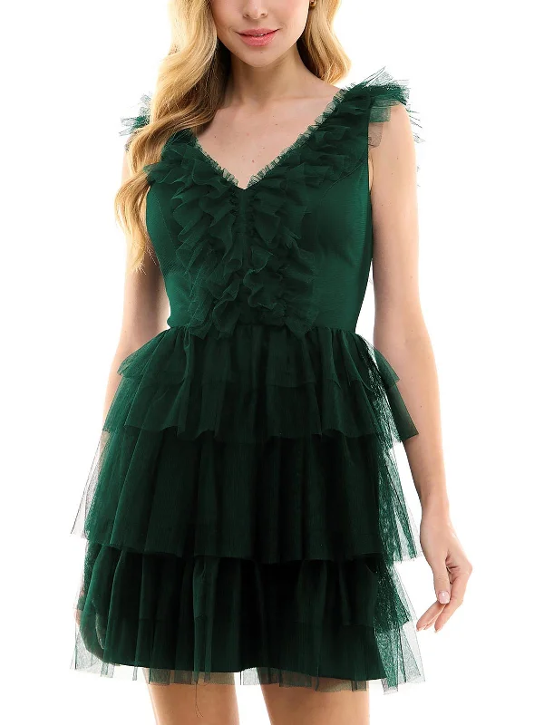 Trend Driven Wardrobe Juniors Womens Tiered Tulle Fit & Flare Dress