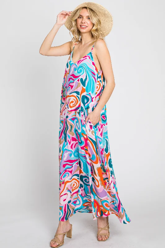 Trendy Pulse Multi-Color Sleeveless V-Neck Maxi Dress