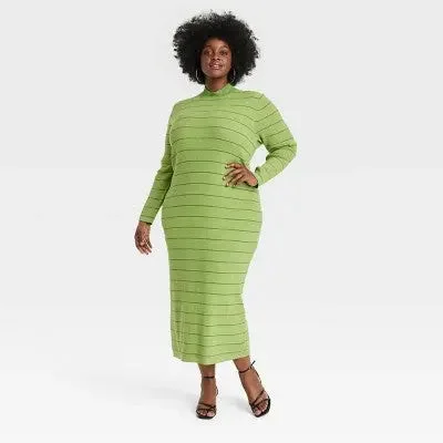 Flash Sales New - House of Aama Women's High Neck Midi Knit Dress Long Sleeve