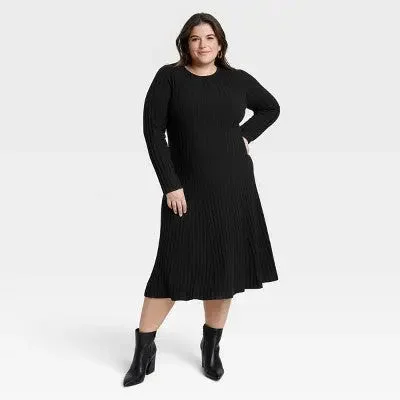 Comfortable Women's Outfits New - A New Day Women's Midi Ribbed Sweater Dress Long Sleeve A-Line