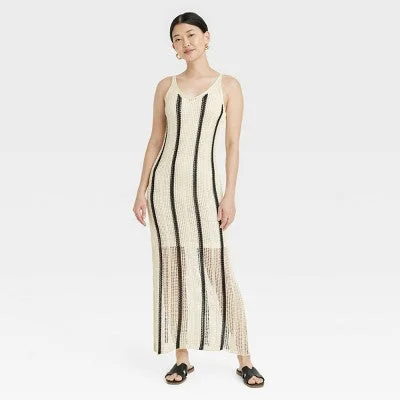 Women's Clothing Online Sale Open Box - Women's Open Work Maxi Sundress - A New Day Cream/Black Striped L